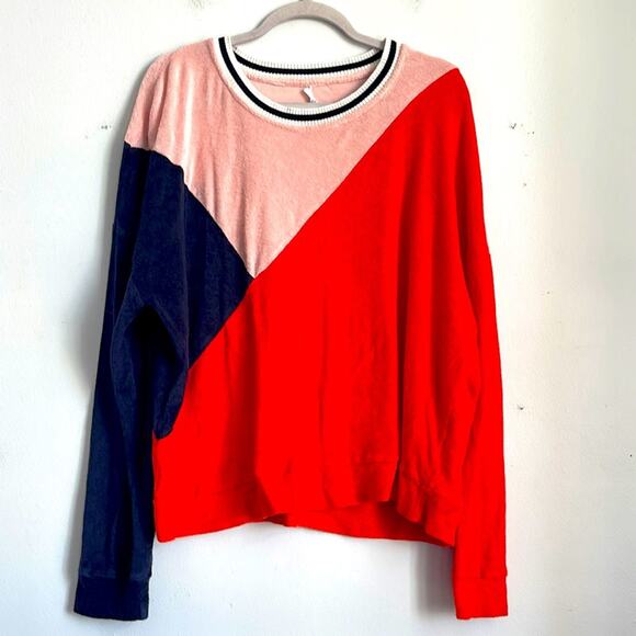 Splendid X Margherita terry cloth crewneck color block sweater sz L - Picture 1 of 6